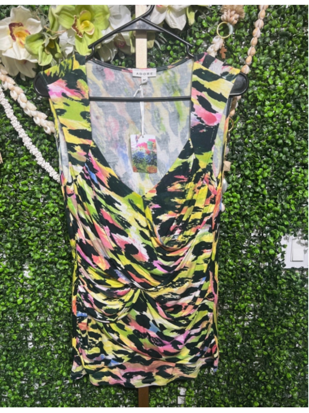 Adore Asymmetrical Euro Summer Multi Color Block Abstract Tank Top size Medium